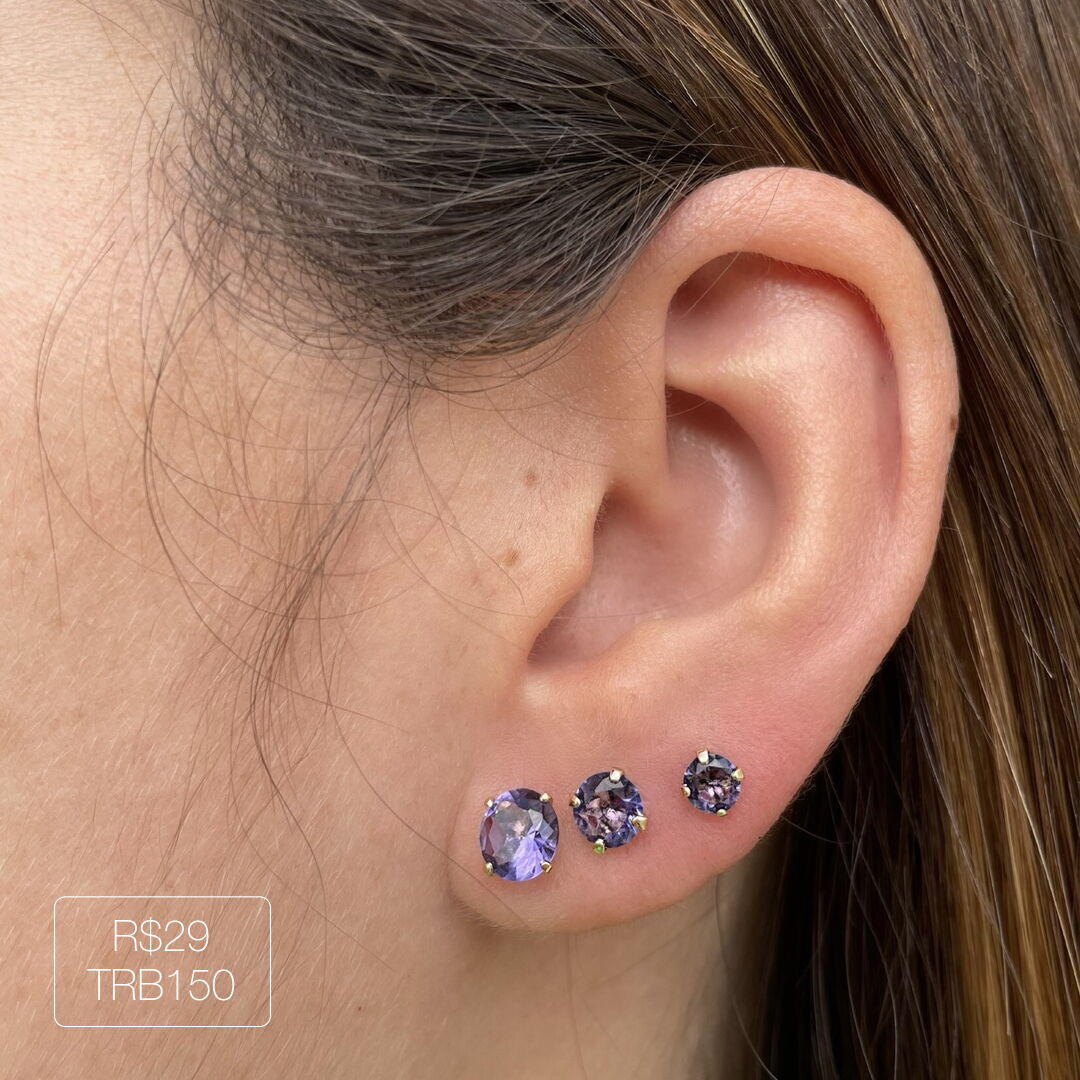 Trio de Brincos de Zircônia Roxa Prateado